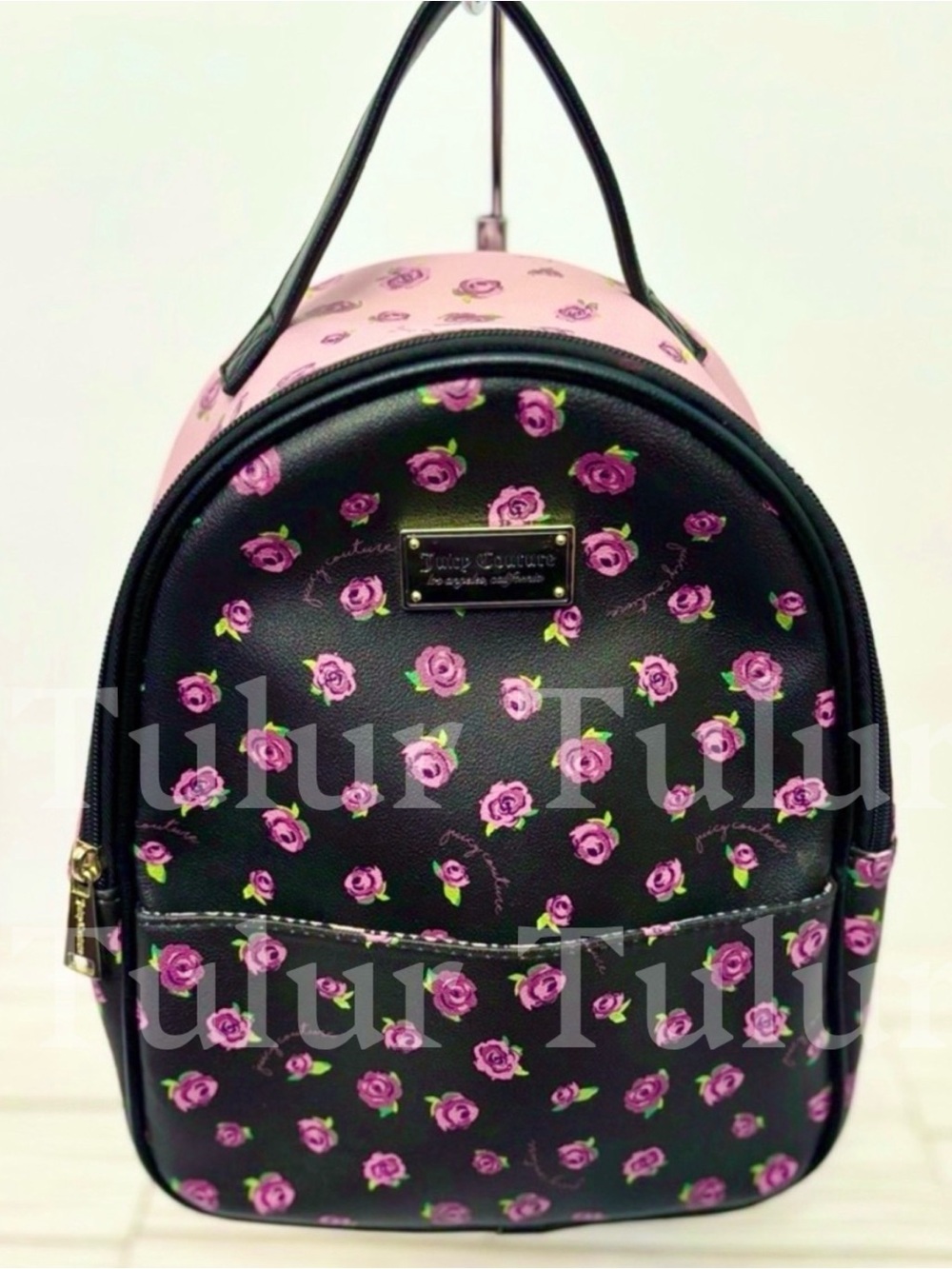 Juicy Couture Black Rose Floral Mini Backpack